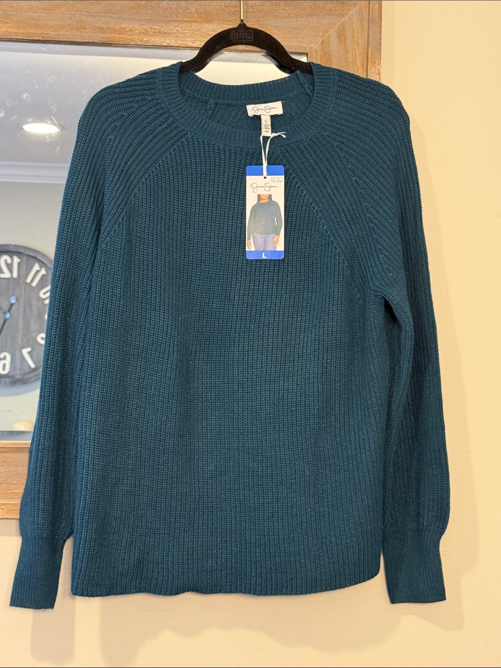 Jessica Simpson Teal Ribbed Scoop Crew Neck Sweater